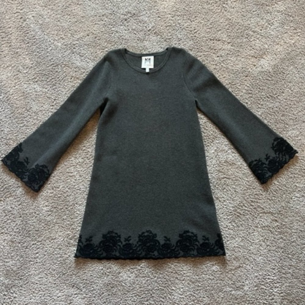 Milly Minis Size 10 grey sweater dress with black embroidery